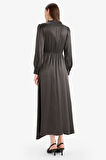 DeFacto Regular Fit Fiyonk Yaka Saten Uzun Kollu Midi Elbise F0819AX25SPBN339