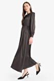 DeFacto Regular Fit Fiyonk Yaka Saten Uzun Kollu Midi Elbise F0819AX25SPBN339