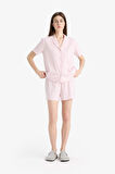 Regular Fit Pijama Takımı Kısa Kollu Pijama Üstü Esnek Belli Şort Pijama Altı-Fall in Love