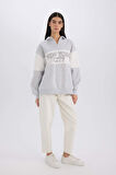 DeFacto Relax Fit Polo Yaka Baskılı Kalın Sweatshirt E3229AX24WNGR93