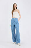 Pull On Wide Leg Yüksek Bel Uzun Yumuşak Jean Yıkamalı Pantolon