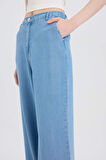 Pull On Wide Leg Yüksek Bel Uzun Yumuşak Jean Yıkamalı Pantolon