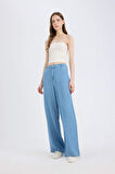 Pull On Wide Leg Yüksek Bel Uzun Yumuşak Jean Yıkamalı Pantolon