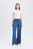 Pull On Wide Leg Yüksek Bel Uzun Yumuşak Jean Yıkamalı Pantolon