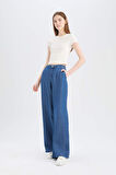 Pull On Wide Leg Yüksek Bel Uzun Yumuşak Jean Yıkamalı Pantolon