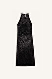 DeFacto Halter Yaka Payetli Kolsuz Midi Siyah Elbise E2437AX24WNBK81