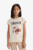 DeFacto Kız Çocuk Pijama Takımı Baskılı Kısa Kollu Üst Desenli Alt E2222A825SPBG744