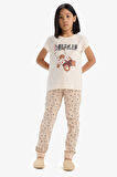Kız Çocuk Pijama Takımı Baskılı Kısa Kollu Üst Desenli Alt