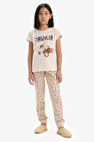 Kız Çocuk Pijama Takımı Baskılı Kısa Kollu Üst Desenli Alt
