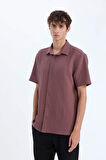 Regular Fit Polo Yaka Krinkıl Yazlık Kısa Kollu Gömlek