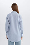 DeFacto Relax Fit Çizgili Oxford Basic Düz Uzun Kollu Gömlek Tunik D4772AX25SPBE409