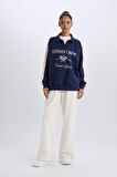 DeFactoFit Oversize Geniş Kalıp Polo Yaka Baskılı Sporcu Sweatshirt D7131AX25SPNV241