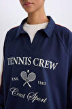 DeFactoFit Oversize Geniş Kalıp Polo Yaka Baskılı Sporcu Sweatshirt D7131AX25SPNV241