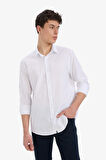 DeFacto Regular Fit Polo Yaka Keten Yazlık Uzun Kollu Beyaz Gömlek E1729AX25SPWT34