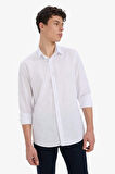 DeFacto Regular Fit Polo Yaka Keten Yazlık Uzun Kollu Beyaz Gömlek E1729AX25SPWT34