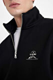 Comfort Regular Fit Rahat Kalıp Fermuarlı Dik Yaka Baskılı Sweatshirt