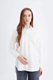 Relax Fit Poplin Uzun Kollu Beyaz Gömlek Tunik