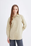 DeFacto Relax Fit Basic Düz Poplin Uzun Kollu Gömlek Tunik D7341AX25SPKH142