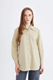DeFacto Relax Fit Basic Düz Poplin Uzun Kollu Gömlek Tunik D7341AX25SPKH142
