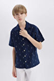 DeFacto Erkek Çocuk 23 Nisan Çocuk Bayramı Oversize Geniş Kalıp Polo Yaka Brode Kısa Kollu Gömlek D8339A825SMNV248