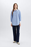 DeFacto Relax Fit Çizgili Poplin Uzun Kollu Gömlek Tunik E1756AX25SPBE316