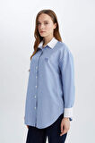 DeFacto Relax Fit Çizgili Poplin Uzun Kollu Gömlek Tunik E1756AX25SPBE316