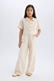 DeFacto Kız Çocuk Cropped Fit Keten Kısa Kollu Gömlek D9142A825SMBG734