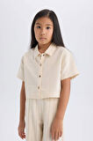 DeFacto Kız Çocuk Cropped Fit Keten Kısa Kollu Gömlek D9142A825SMBG734
