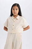 DeFacto Kız Çocuk Cropped Fit Keten Kısa Kollu Gömlek D9142A825SMBG734