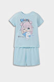Kız Bebek Pijama Takımı Anime Baskılı Kısa Kollu Penye Üst Beli Lastikli Şort
