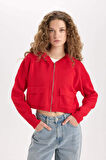 DeFacto Regular Fit Kapüşonlu Basic Düz Fermuarlı Triko Hırka E2270AXNSRD335