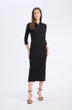 DeFacto Bodycon Vücudu Saran Polo Yaka Basic Düz Fitilli Kaşkorse Yarım Kollu Midi Elbise E2245AX25SPBK81