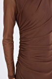 DeFacto Bodycon Vücudu Saran Yarım Balıkçı Yaka Tül Uzun Kollu Maxi Elbise E3548AX24WNBN167