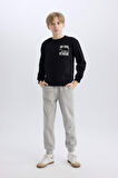 DeFacto Erkek Çocuk Bisiklet Yaka Sırt Baskılı İçi Yumuşak Tüylü Sweatshirt D6227A824CWBK81