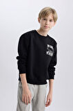 DeFacto Erkek Çocuk Bisiklet Yaka Sırt Baskılı İçi Yumuşak Tüylü Sweatshirt D6227A824CWBK81