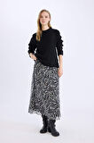Flare Fit Zebra Desenli Yüksek Bel Tül Maxi Etek