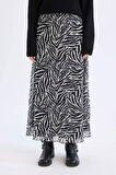 Flare Fit Zebra Desenli Yüksek Bel Tül Maxi Etek