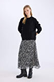 Flare Fit Zebra Desenli Yüksek Bel Tül Maxi Etek