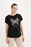 DeFacto Bisiklet Yaka Kelebek Baskılı Kısa Kollu Tişört D8924AX25SPBK27