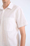 DeFacto %100 Pamuk Regular Fit Yazlık Polo Yaka Keten Görünümlü Kısa Kollu Beyaz Gömlek D7551AX25SPWT34