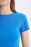 DeFacto Coool Fitted Crop Basic Düz Ribana Kalın Kumaş Kısa Kollu Tişört E0288AX25SMBE758