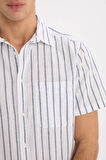 DeFacto Regular Fit Yazlık Polo Yaka Keten Görünümlü Pamuklu Çizgili Kısa Kollu Gömlek D7552AX25SPWT34