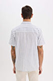 DeFacto %100 Pamuk Regular Fit Yazlık Polo Yaka Keten Görünümlü Çizgili Kısa Kollu Gömlek D7552AX25SPWT34