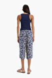 Yüksek Bel Crop Fit Desenli Viskon Kapri