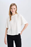 DeFacto Coool Loose Fit Bisiklet Yaka Basic Düz Kalın Kısa Kollu Beyaz Tişört E0291AX25SMWT32