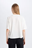 DeFacto Coool Loose Fit Bisiklet Yaka Basic Düz Kalın Kumaş Kısa Kollu Tişört E0291AX25SMWT32