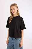 DeFacto Coool Loose Fit Bisiklet Yaka Basic Düz Kalın Kumaş Kısa Kollu Tişört E0291AX25SMBK81