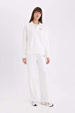 Relax Fit Polo Yaka Baskılı İnce Sweatshirt