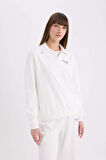 Relax Fit Polo Yaka Baskılı İnce Sweatshirt