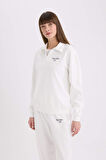 Relax Fit Polo Yaka Baskılı İnce Sweatshirt